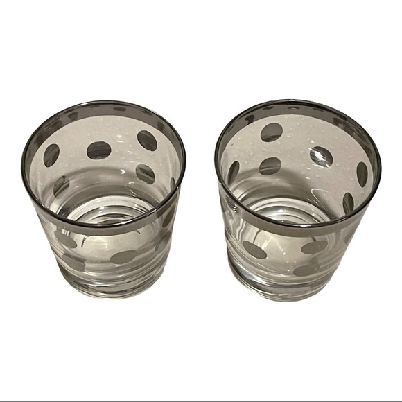 DOROTHY Thorpe MCM Silver rim polka dot low ball glasses pair. - Picture 6 of 8